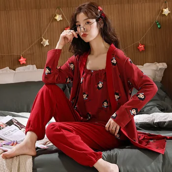 

Red Women Pajamas Set Cute Cartoon Pijama Sets Cotton Sleepwear Pajamas For Women Ladies Pyjamas Plus Size