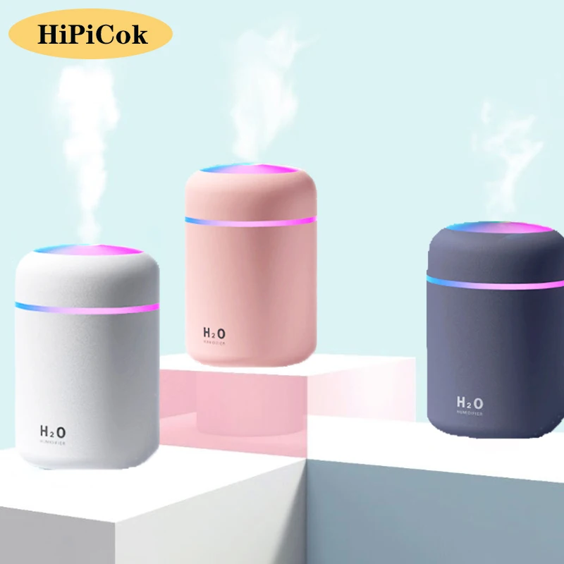 

HiPiCok Air Humidifier Essential Aroma Oil Diffuser 300ML Ultrasonic Aromatherapy Diffuser USB Mini Mist Fogger Maker LED Light