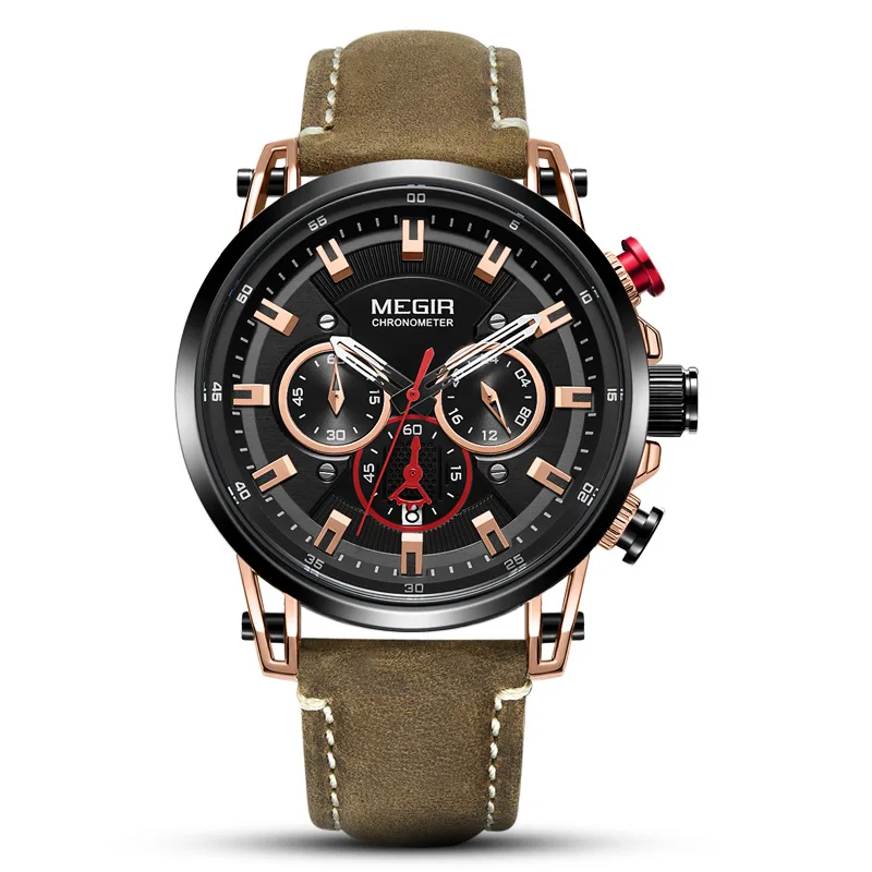 

Megir mei gainer 2085g Fashion Hollow out Case Multi-functional Night Light Waterproof Three Needle Sports Men Hand Quartz Watch