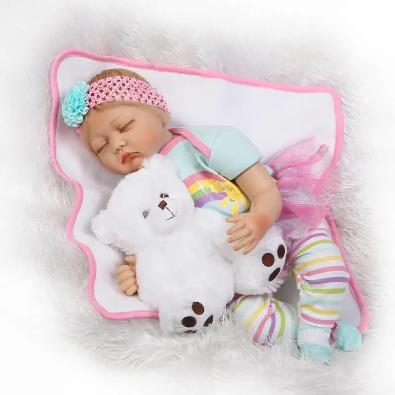 

22 Inch Silicone Reborn Baby Dolls Fashion Bebe Reborn Boneca Rooted Blond Mohair Children Birthday Gift