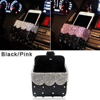 

Sparkling Diamond Rhinestones Car Mobile Phone Holder Storage Box Bag Decor Stylish Bling Bling Car Styling Accessories