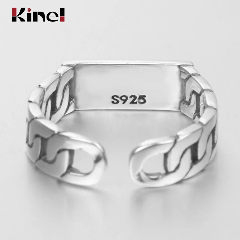 Kinel S925 Серебряное кольцо, ювелирное уличное горячее Ретро Индивидуальность тренд, английское кольцо с гравировкой, открытие, регулируемое для мужчин и женщин