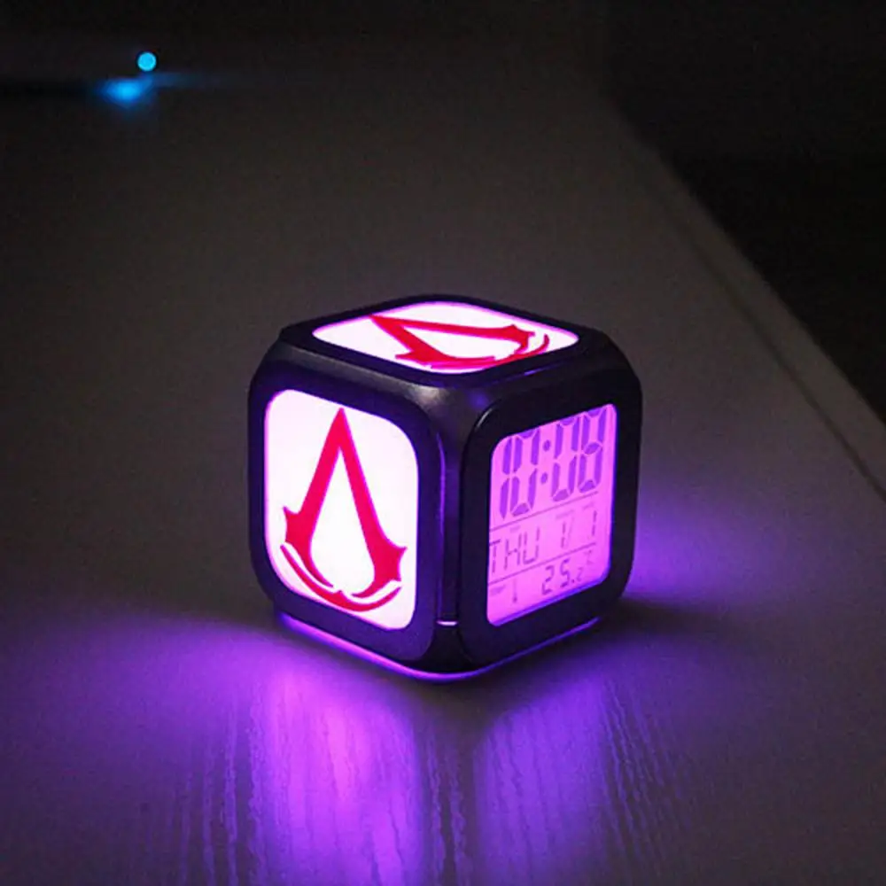Newest 3D Stereo Small Alarm Clock Led Purple Light Electronic Clock Home Decoration