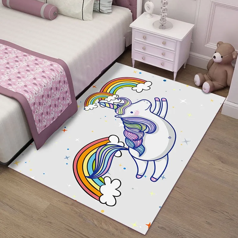 3D ковер с рисунком единорога из мультфильма для детской спальни, коврики для игр, декоративные ковры для детской комнаты, Детский Рождественский подарок, мягкие коврики для малышей