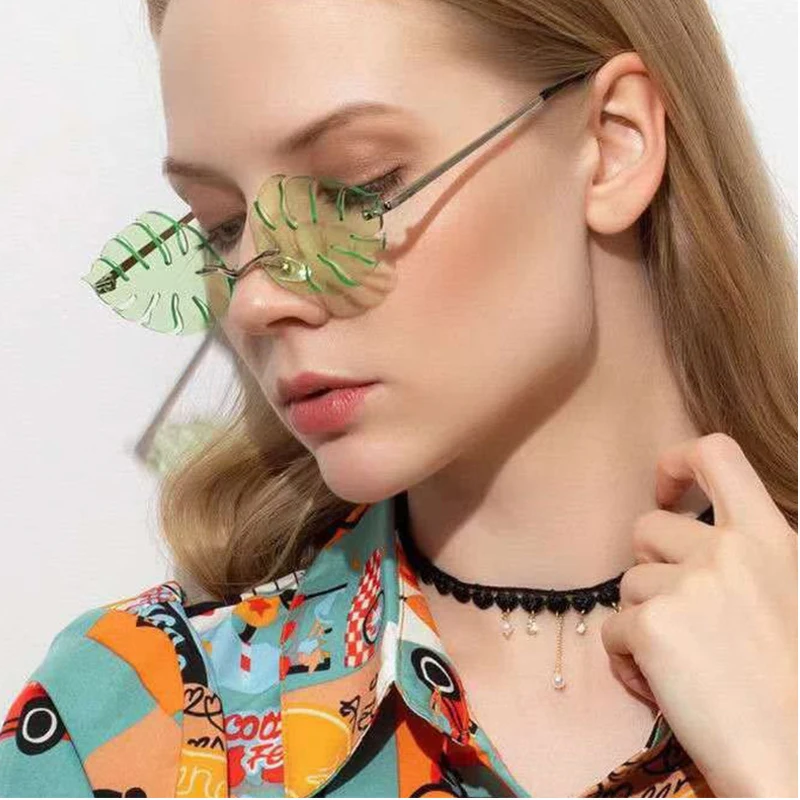 

Steampunk Vintage Sunglasses Women Leaf Trend Mirror Rimless Sun Glasses Men Frameless Punk Fashion Retro Small Eyeglasses