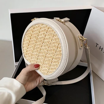 

Straw Round Crossbody bag 2020 Summer New High-quality PU Leather Women's Designer Handbag Small Travel Shoulder Messenger Bag