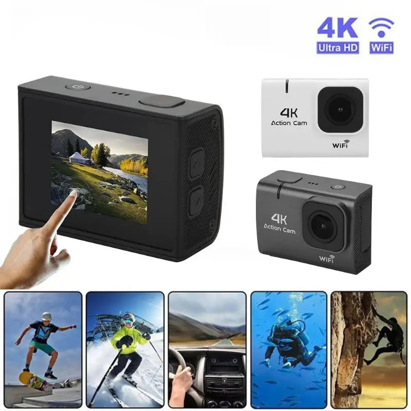 M22 Экшн-камера 4K 30FPS сенсорный экран WiFi Водонепроницаемая Спортивная 170 широкоугольная видеокамера черный/белый