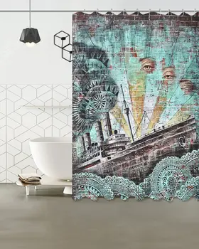 

Retro Waterproof Bathroom Home Decor Shower Curtain & Hooks