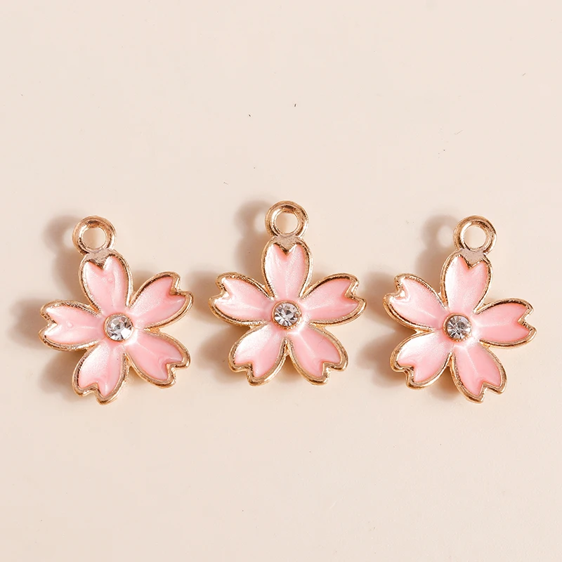 10pcs Enamel Flowers Charms Cute Rose Sakaru Charms Pendants for Necklace Bracelet DIY Jewelry Making Accessories