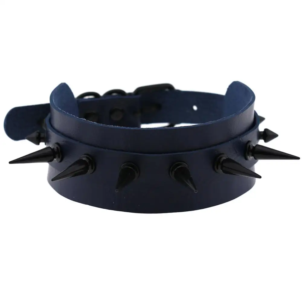 Dark Blue Колье в стиле панк-рок с черными заклепками, кожаное связывание, готическое женское аниме чокеры, ожерелье в стиле Харадзюку, ведьмы, Рейв, массивное ожерелье, ювелирное изделие - Окраска металла: Dark Blue