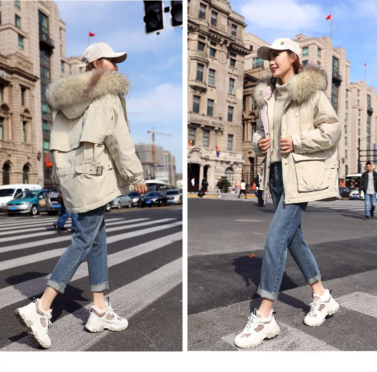 Winter New Style Raccoon Large Fur Collar Hooded down Feather Coat Women's Loose-Fit down Jacket Ysxy5866