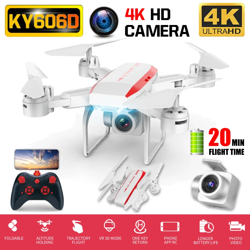 RC Квадрокоптер KY606D Дрон 4K HD камера wifi FPV высота холдинг складной селфи дроны Профессиональный 20 мин Время полета