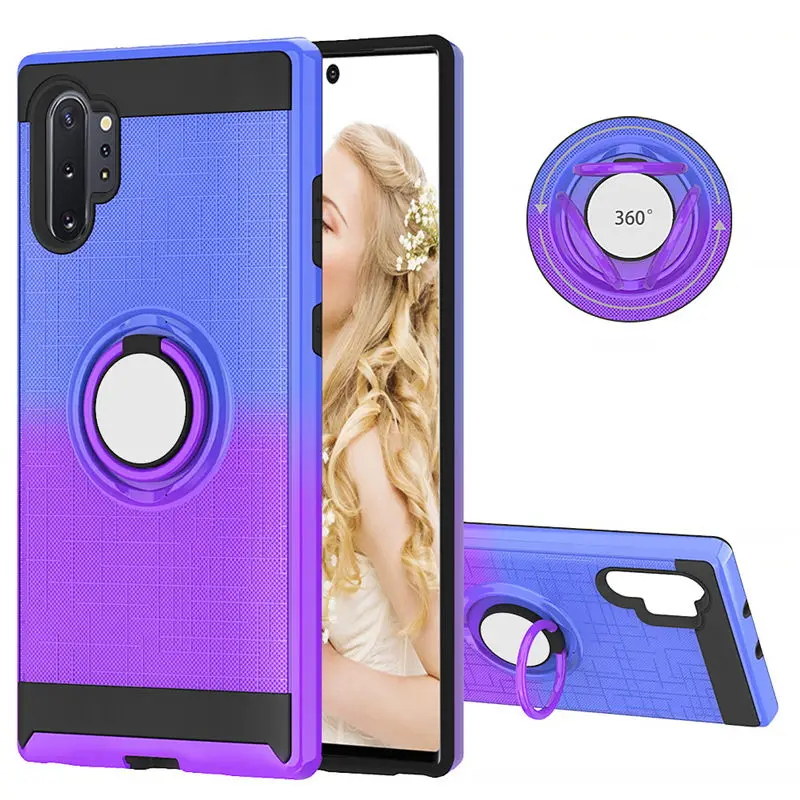 100 шт./лот градиентный ТПУ+ PC 2 в 1 чехол для телефона для samsung Galaxy S9 S10 S10e Note 9 10 Plus 5G 360 вращающееся магнитное кольцо
