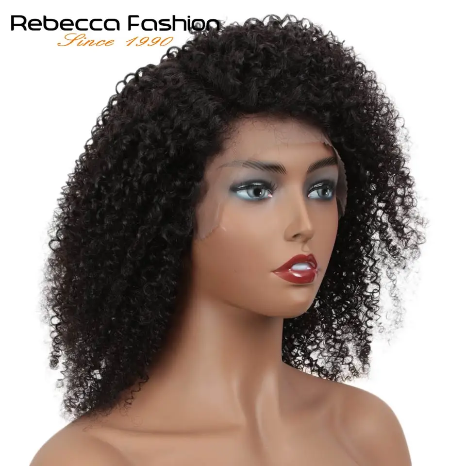  Rebecca Lace Front Short Bob Wigs Afro Kinky Curly Human Hair Wigs Pre Plucked Bleached Knots Remy 