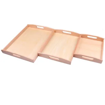 

1PC Wooden Education Toys Materials Beech Wooden Tray With Handles Teaching aids For Kids Baby dessert tray WJ815
