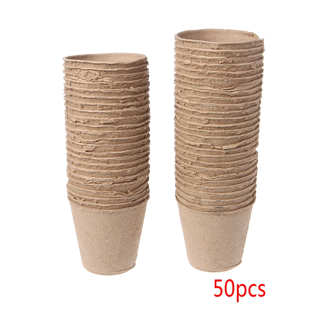 

50Pcs Round Biodegradable Paper Pulp Peat Pots Plant Nursery Cup Tray Garden New