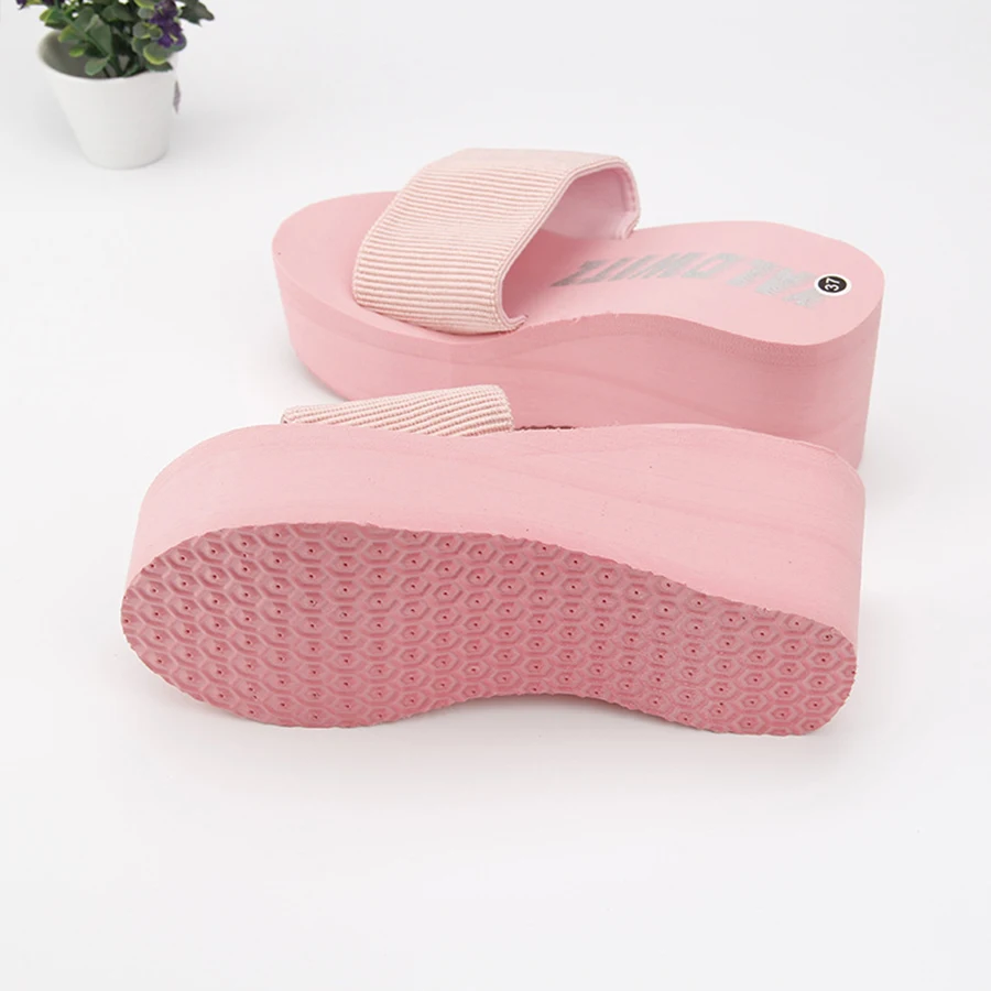 

2019 Cheap Simple Chanclas Elastic Fabric Slippers Women High Heel Beach Flip Flops Summer Platform Mujer Lady