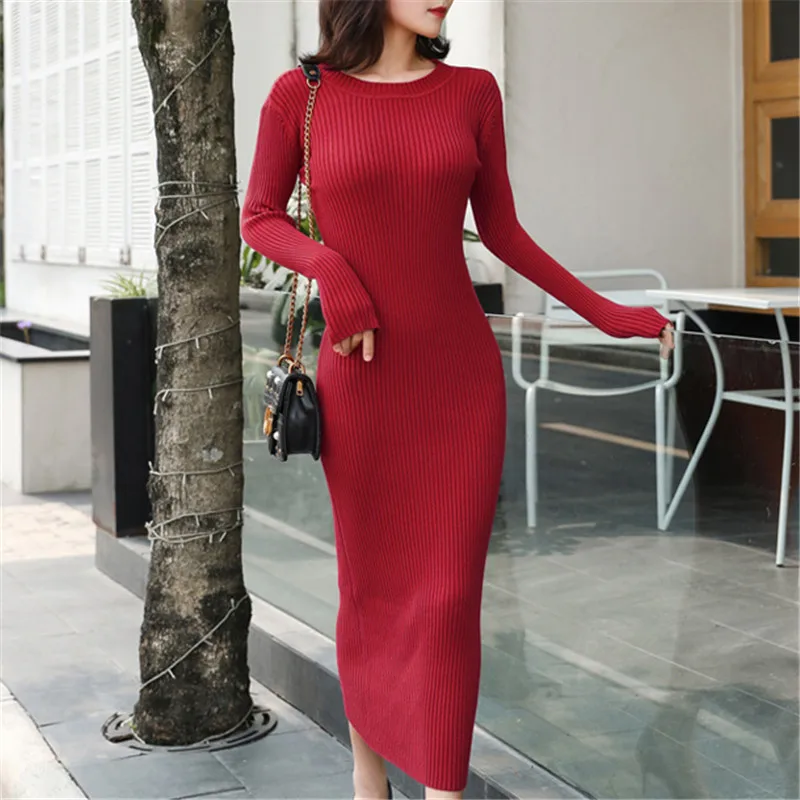 

Fashion Autumn Sweater Dress Women Knitted Sweaters Dresses OL Elegant Woman Bottom Bodycon Dress Woman Stretch Sweaters Dresses