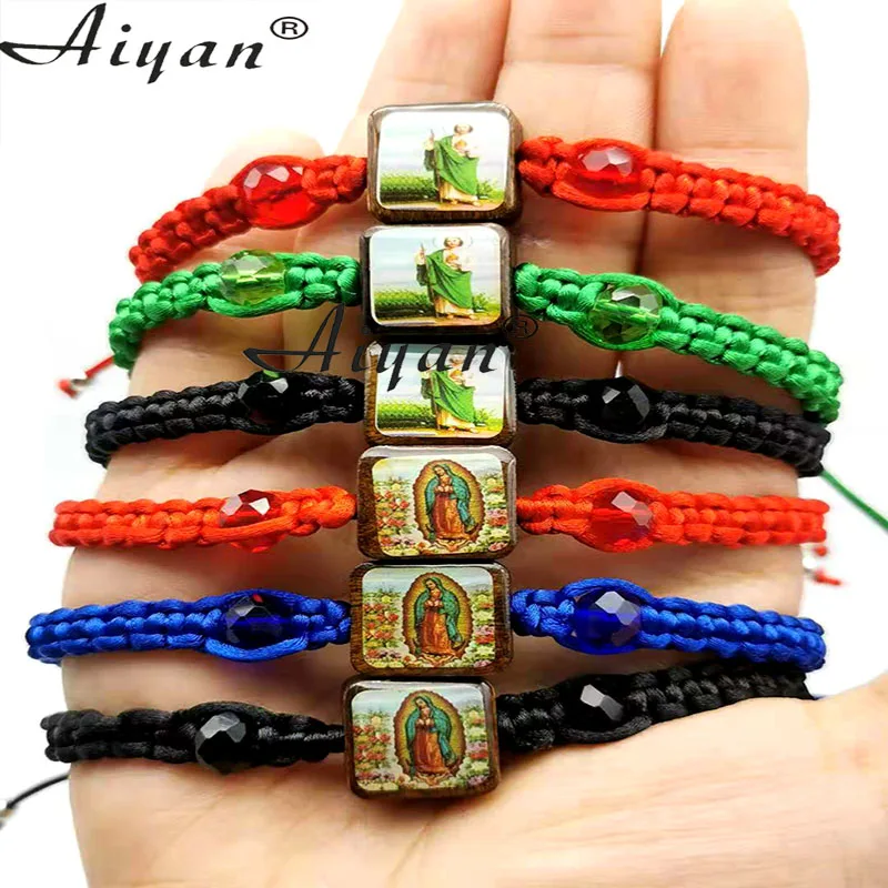 Pulseras a mano de aleación y madera, San Judas y la Virgen María, Jesús, San Benito, se pueden usar como y oración, 12 piezas - AliExpress Joyería y accesorios