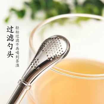 

Japanese Stainless Steel Drinking Straw Spoon Tea Filter Yerba Mate Tea Straws Bombilla Gourd Reusable Tea Tools Set Washable