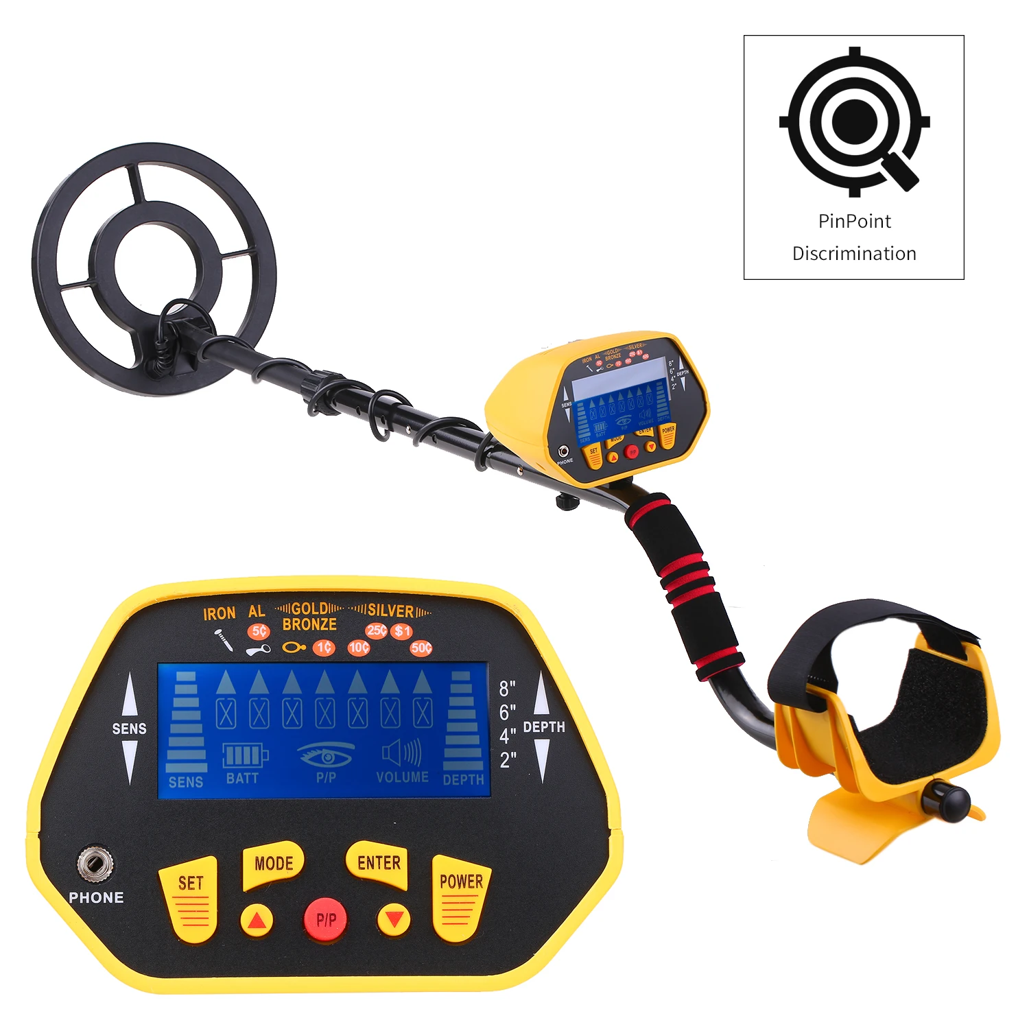 

Metal Detector P/P Function Disc Mode High Sensitivity Waterproof Metal Finder 7 Target Categories Underground Treasure Hunter