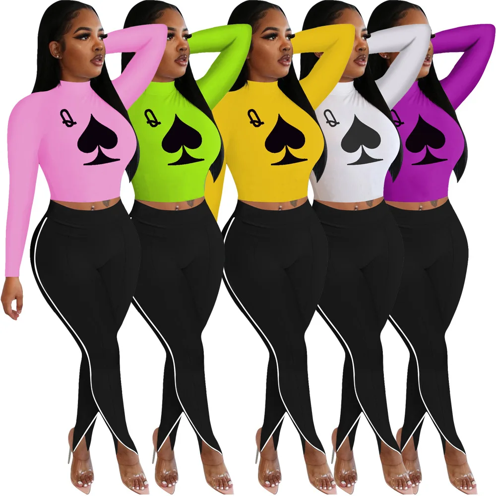 

Echoine Printed Tops Women Two Piece Set Sports Casual Tracksuit Slit Jogger Sweatpants Suit Fitness Female Clothes Matching Set