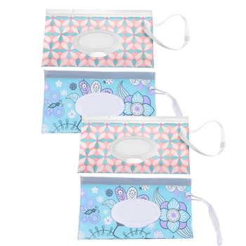 

4Pcs EVA Wet Wipe Pouch Car Wet Tissue Dispenser Reusable Wet Wipe Container Extraction Style Pouch (Pink, Blue for Each 2Pcs)