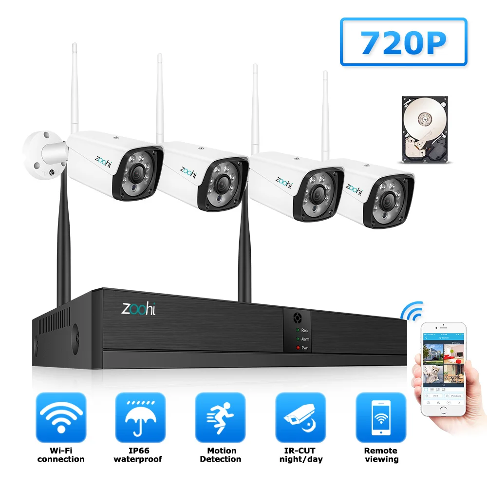 Zoohi CCTV System Wireless Surveillance System Kit 1080P 2MP Home Security Camera System Outdoor WIFI Camera Security System IR - Цвет: 720P 4 Cameras