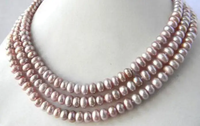 Jewelry Pearl Necklace 3Strands 18'' 8MM Slice Lavender Freshwater Free Shipping | Украшения и аксессуары