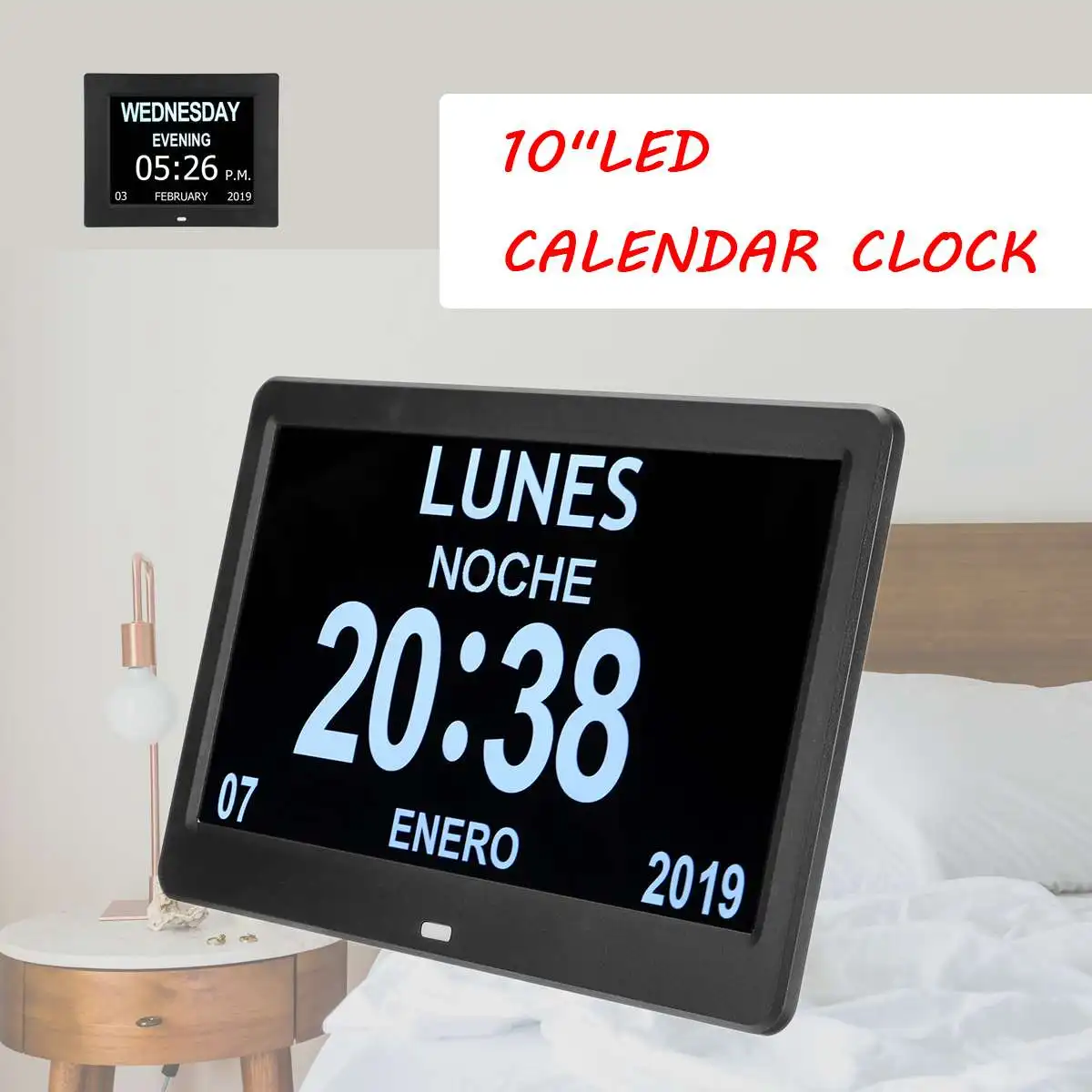 

10" LED Large Time Wall Clock With Digital Wall Clock Time Calendar Day Week Month Year Calendar Nightlight For Home Living Room