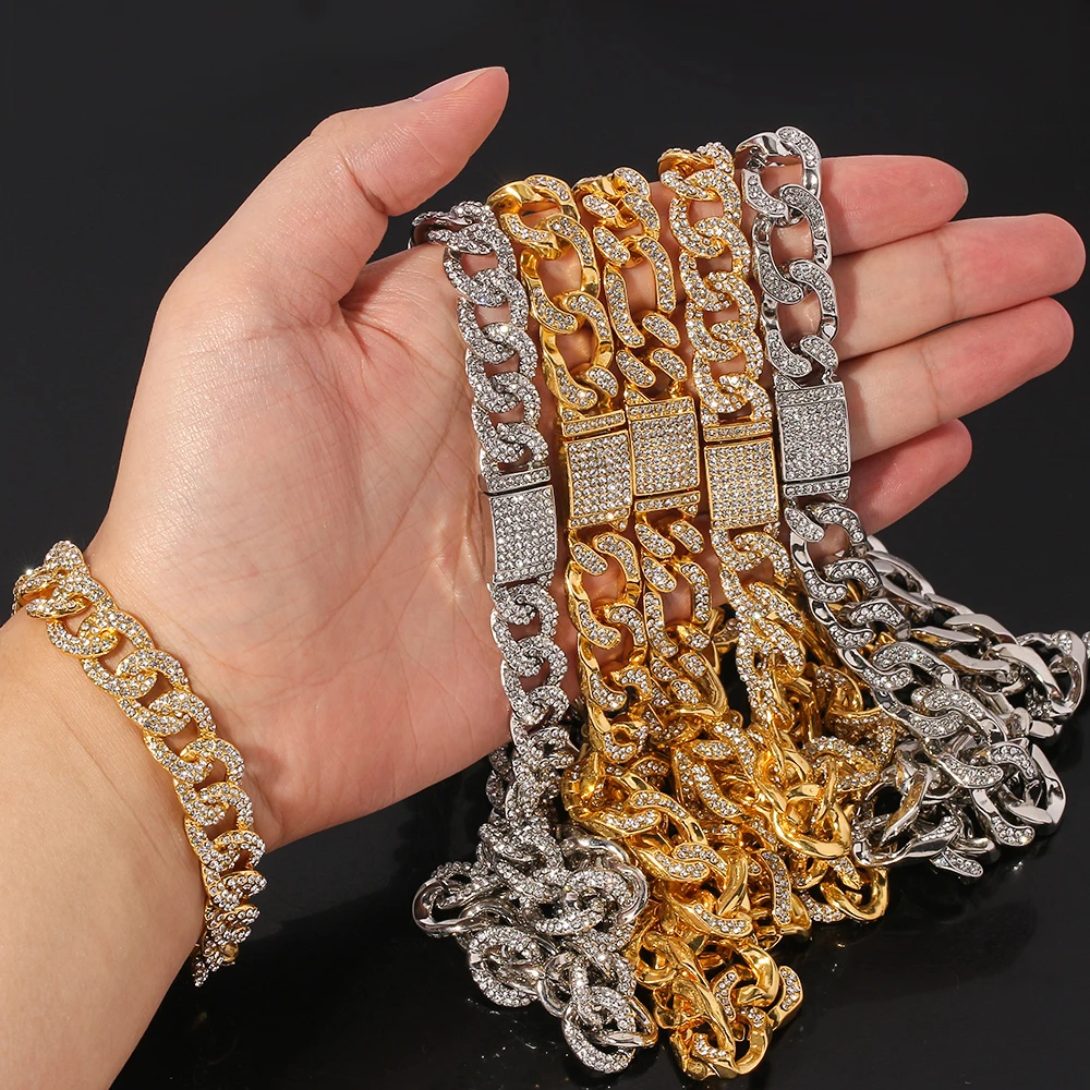 Стимпанк хип хоп Iced Out Кристалл Майами кубинская звеньевая цепочка Золотой