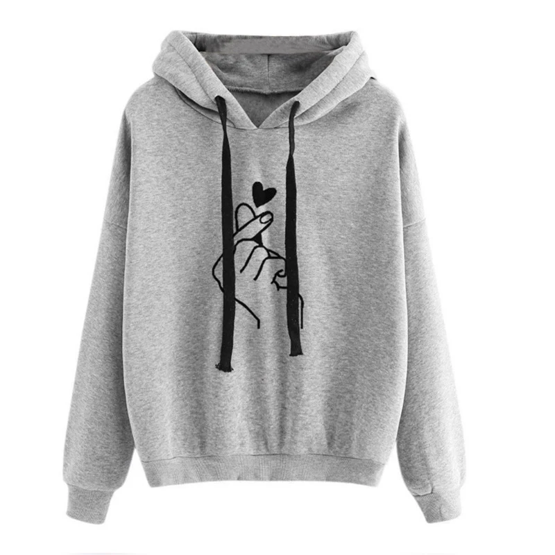 Oversize Heart Print Hooded Sweatshirt Pullover Long Sleeve Solid Color Hoodies Oversized Casual Loose Cotton Women's Hoodies