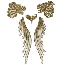 Золотые блестки сетки вышитые Ткань Патч танцевальная одежда украшения аксессуары набор из пяти ожерелья DIY