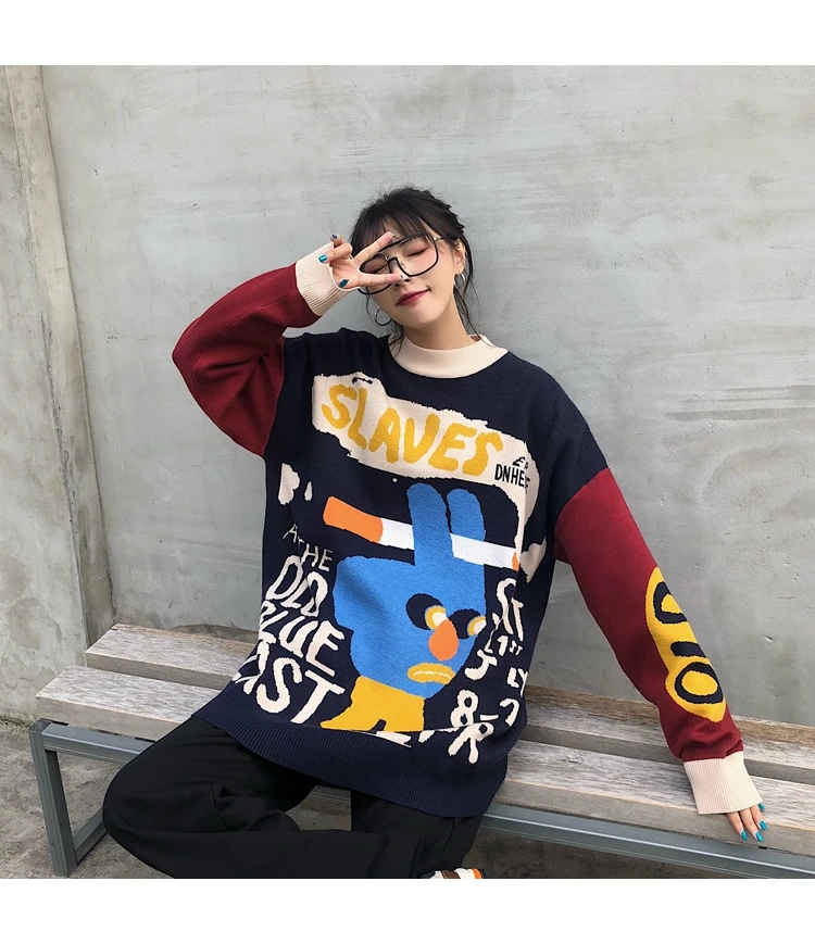 Novelty Funny Sweater Sweet Lady New Streetwear Sweaters Cute O-neck Pullovers Warm Winter Tops