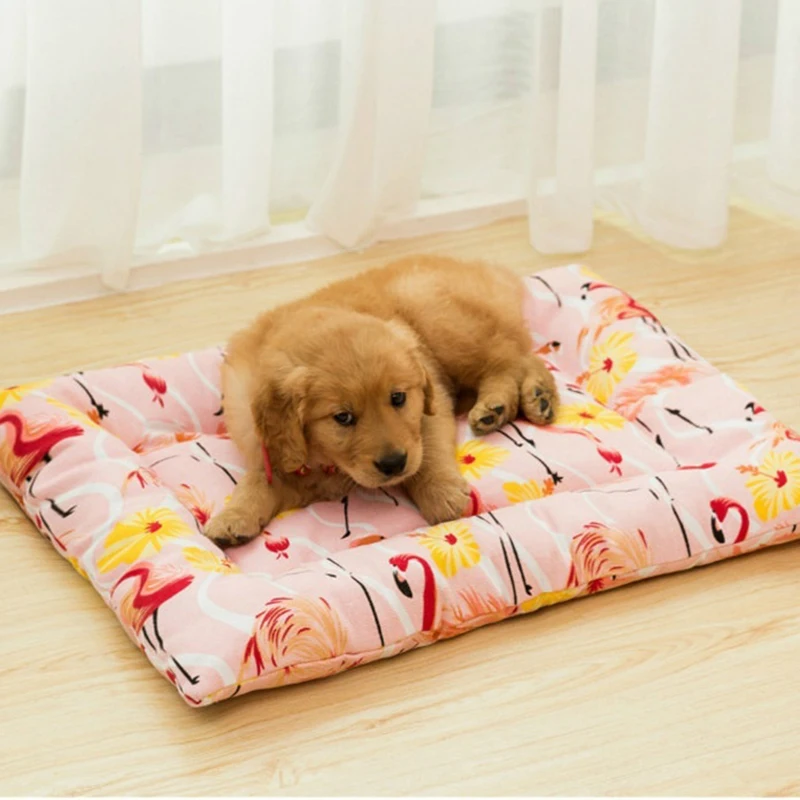 

Soft Canvas Cotton Cat Dogs Bed Home Print Pattern Sleeping Sofa Pet Mats Cute Nest Kennel Pet Supplies Four Seasons Pad Cushion