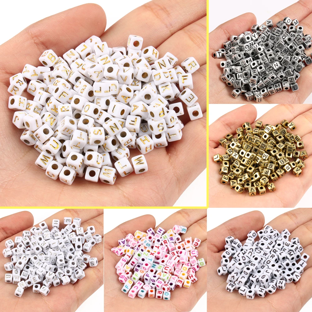 100pc CCB Plastic Gold Cubic Alphabet Letters Loose Beads Spacer 6mm Wholesale 