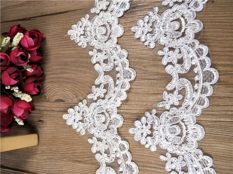 Delicate 1Yard Ivory Cording Fabric Flower Venise Venice Mesh Lace Trim