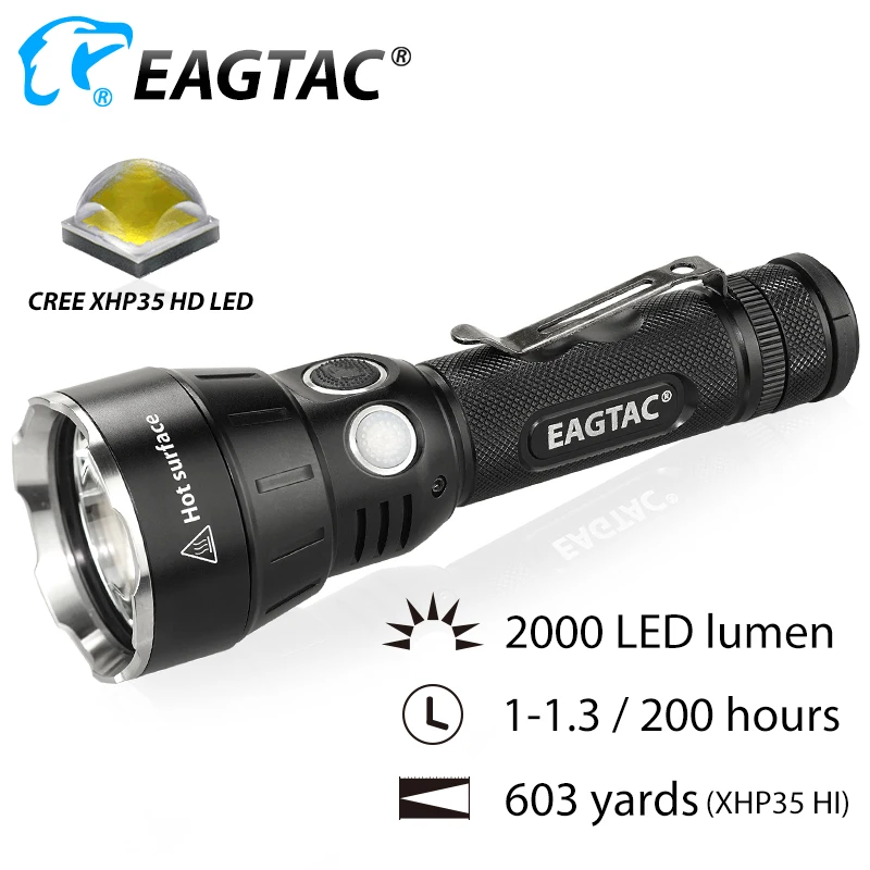 

EAGTAC SX30C2 KIT LED Flashlight 2000 Lumen 553 Meter Long Distance 430 Hours 5 Mode XHP35 219C CRI92 18650 CR123A Extender Tube