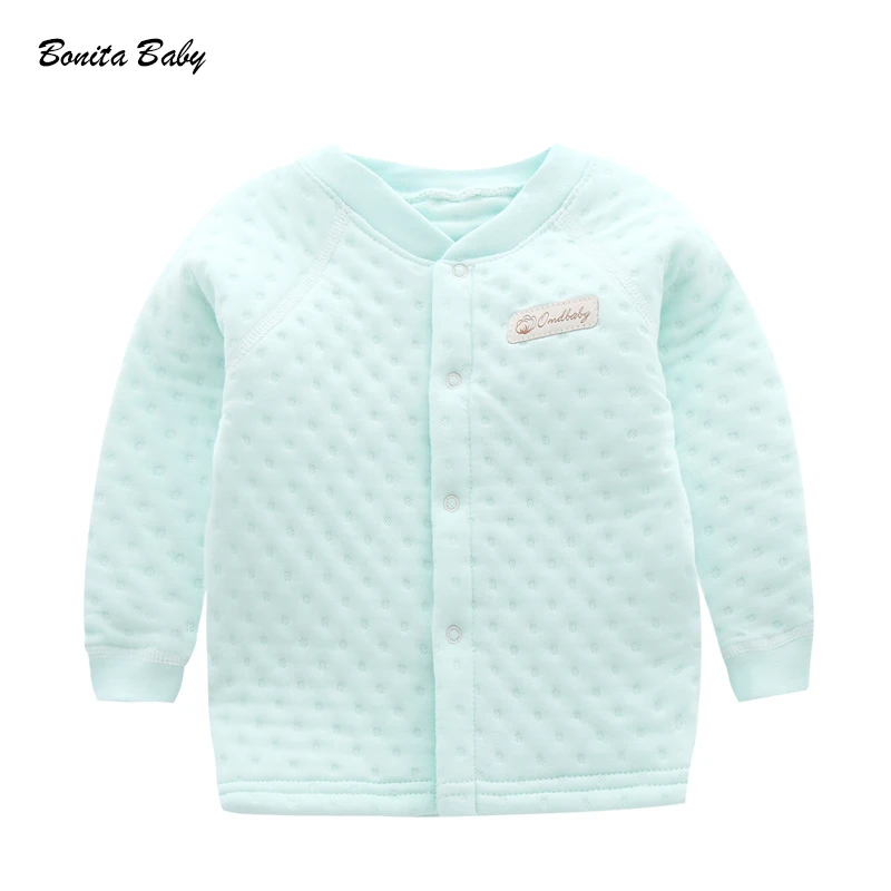 Baby autumn clothes top 0-6 months baby winter warm newborn single piece thick long-sleeved cardigan pajamas 1-3 years old - Цвет: green