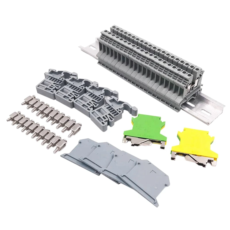 

Din Rail Terminal Blocks Kit Uk-2.5N 12 Awg Terminal Blocks Ground Blocks Fixed Bridge Jumpers E/Uk End Brackets Uk-2.5Bg End Co