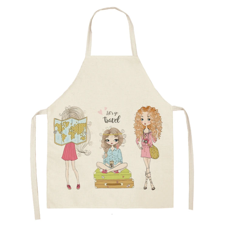 Cute Girl Cotton Linen Sleeveless Apron Printed Kitchen Aprons Women Home Cooking Baking Waist Bib Pinafore 53*65cm WQL0151 - Цвет: WQL0151-21