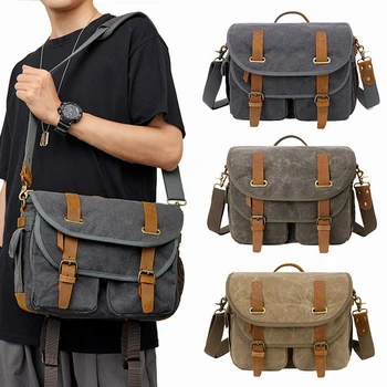 Borsa Professionale per Fotocamera, Impermeabile in Tela, Stile Vintage, a Tracolla per Canon/Nikon/Sony SLR, Obiettivi e Treppiedi