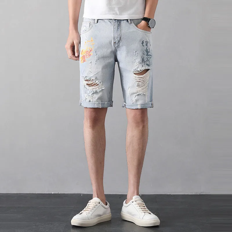 Джинсы Для мужчин новые летние рваные джинсовые шорты мужские, легкие и тонкие легкие джинсовые шорты мужские прямые брюки Размеры 28-36-38