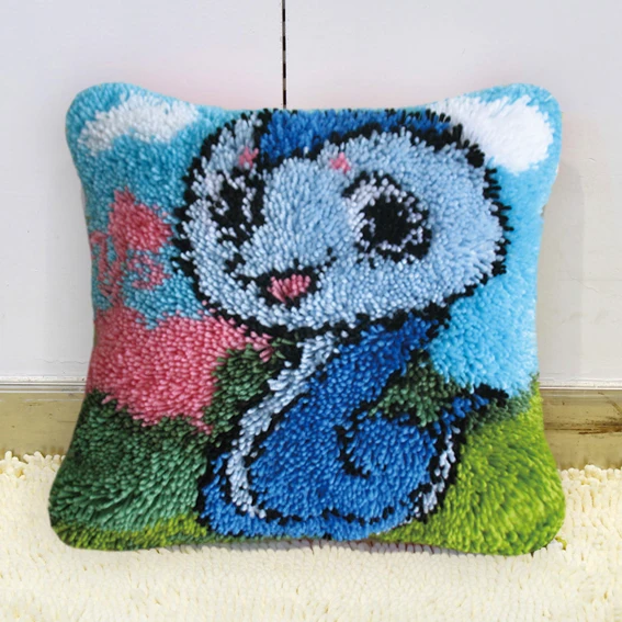 BZ090 43x43cm Latch Hook Rug Kits Latch Hook Cushion Yarn for Cushion Cover Altman Pillow Case Sofa Cushion Printed Canvas Home Decor Pillow F - Цвет: BZ090 43x43cm