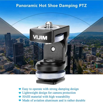 

VIJIM VK-2 360 Degree Paranomic Ballhead Camera Head Strong Damping PTZ Cold Shoe Mount Bracket Holder with 1/4 Inch Screw for F