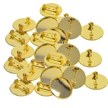 

30Pcs Brooch Pin Back Base 25mm Round Cabochon Setting Tray With Safety Pins