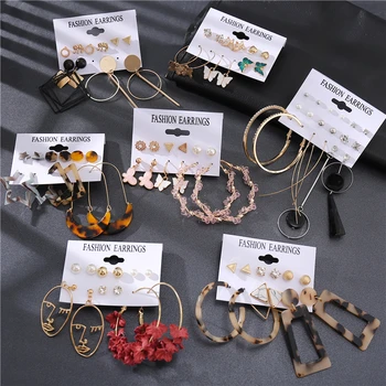 

2020 New Hoop Earrings for Women Gold Color Fashion Earrings Set Female Brincos Round Circle Earring Party Jewelry Gift