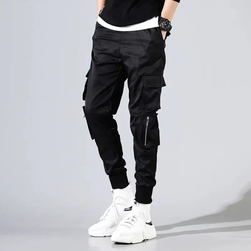 5XL Мужские Винтажные брюки карго мужские хип-хоп черные джоггеры с карманами мужские корейские модные спортивные штаны Осенние Комбинезоны - Цвет: k23 BLACK