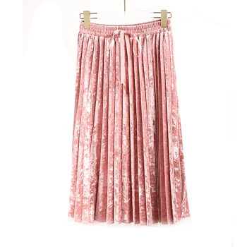 

Hchenli Brand 2019 Women Velvet Skirt With Belt High Quality Ruched Pleated Bottom Drop Shipping Wholesale