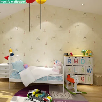 

British style sailboat pattern environmentally friendly non-woven wallpaper kids room bedroom study TV background wallpaper
